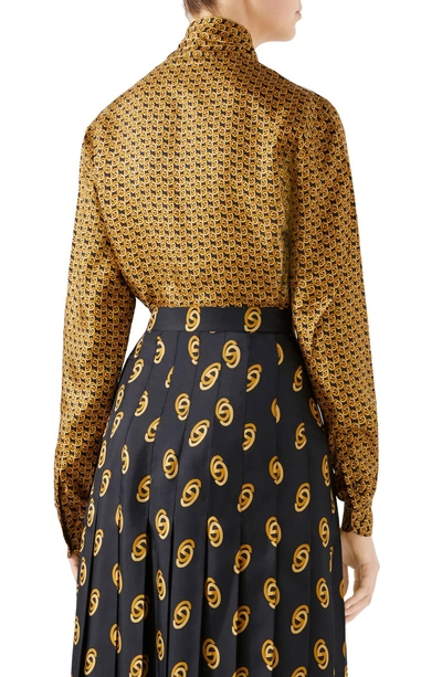 Shop Gucci Gg Silk Twill Bow Blouse In 1744 Black/ Gold Printed
