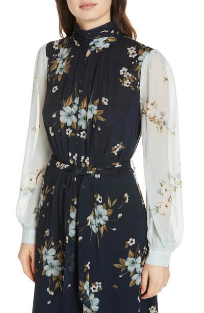 Shop Joie Abbryana Silk Chiffon High Neck Dress In Celadon-midnight