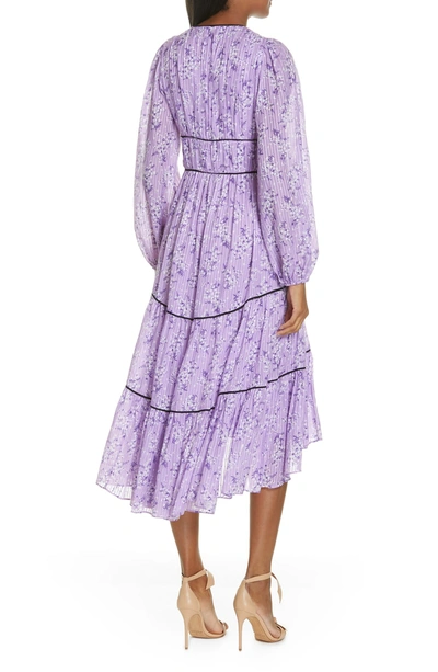 Shop Ulla Johnson Joan Floral Print Cotton & Silk Midi Dress In Lilac