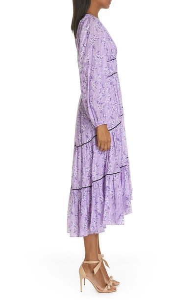 Shop Ulla Johnson Joan Floral Print Cotton & Silk Midi Dress In Lilac