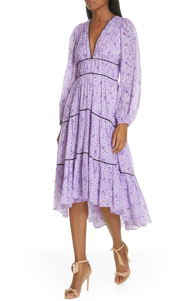 Shop Ulla Johnson Joan Floral Print Cotton & Silk Midi Dress In Lilac