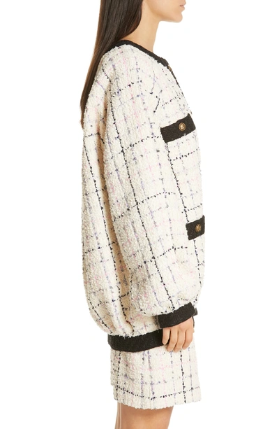 Shop Gucci Oversize Tweed Bomber Jacket In 9283 Ivory/ Pink/ Light Blu