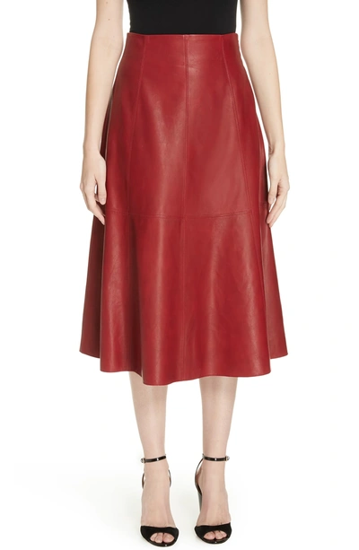 Shop Kate Spade Leather Flare Skirt In Engine Red