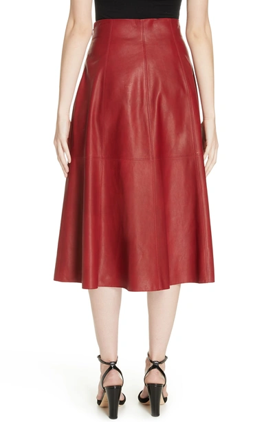 Shop Kate Spade Leather Flare Skirt In Engine Red