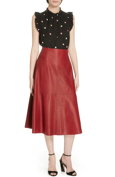 Shop Kate Spade Leather Flare Skirt In Engine Red