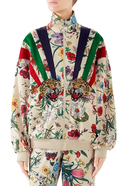 Shop Gucci Chateau Marmont Floral Print Track Jacket In 9381 Ivory/ Multicolor