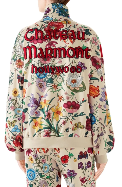 Shop Gucci Chateau Marmont Floral Print Track Jacket In 9381 Ivory/ Multicolor