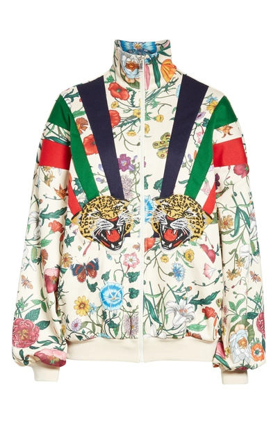 Shop Gucci Chateau Marmont Floral Print Track Jacket In 9381 Ivory/ Multicolor
