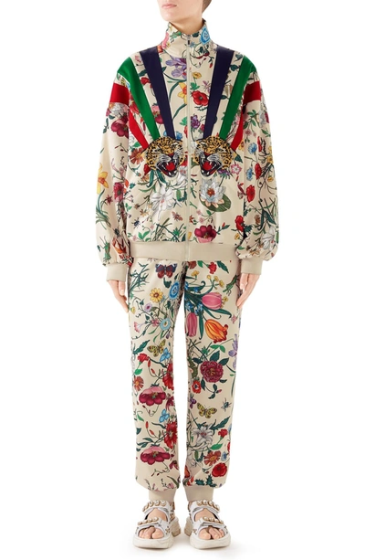 Shop Gucci Chateau Marmont Floral Print Track Jacket In 9381 Ivory/ Multicolor