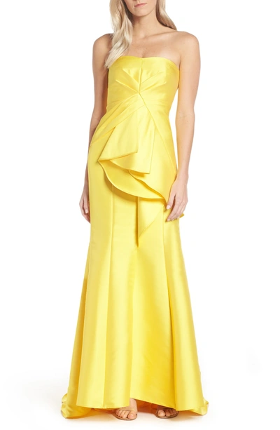 Shop Adrianna Papell Strapless Ruffled Evening Dress In Sunbeam