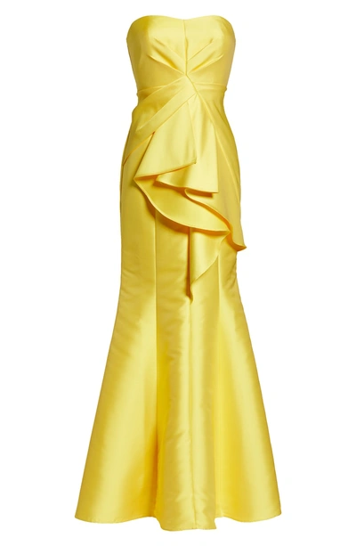 Shop Adrianna Papell Strapless Ruffled Evening Dress In Sunbeam