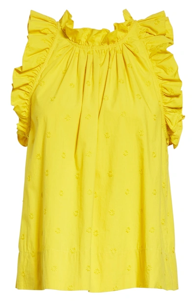 Shop Ulla Johnson Tilda Embroidered Ruffle Trim Top In Chartreuse