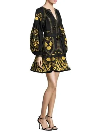 Shop March11 Embroidered Linen Dress In Black Gold
