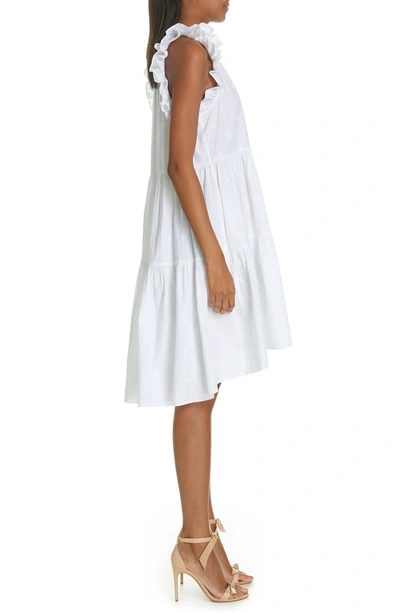Shop Ulla Johnson Tamsin Embroidered Ruffle Trim Midi Dress In Blanc