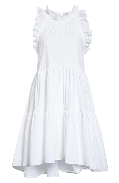 Shop Ulla Johnson Tamsin Embroidered Ruffle Trim Midi Dress In Blanc