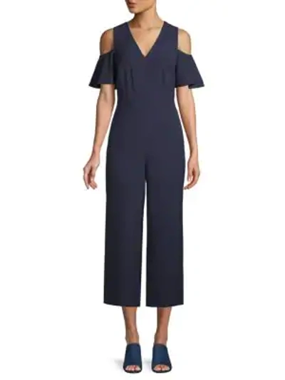 Shop Karl Lagerfeld Cold-shoulder Jumpsuit In Navy