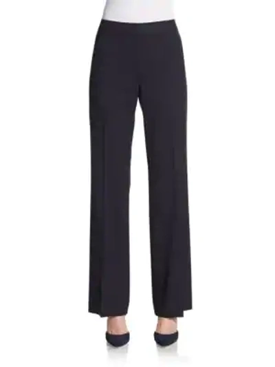 Shop Lafayette 148 Classic Stretch Wool Trousers In Navy