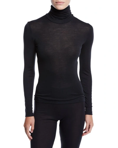 Shop Hanro Woolen Silk Turtleneck Top In Black