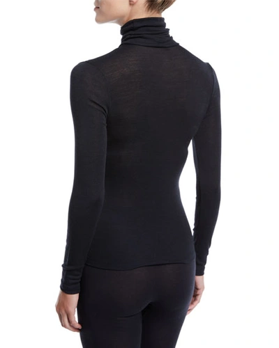 Shop Hanro Woolen Silk Turtleneck Top In Black