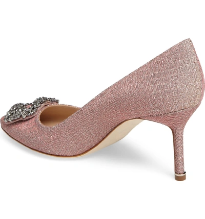Shop Manolo Blahnik Hangisi Pointed Toe Pump In Champagne Fabric