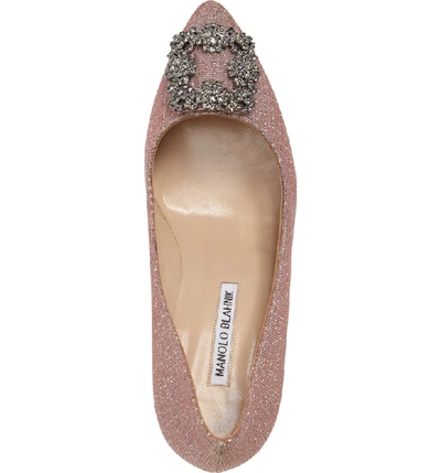 Shop Manolo Blahnik Hangisi Pointed Toe Pump In Champagne Fabric