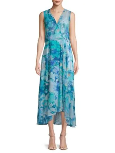 Shop Calvin Klein Floral Wrap Dress In Lagoon Multi