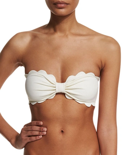 Shop Marysia Antibes Scalloped Bandeau Swim Top In Coconut