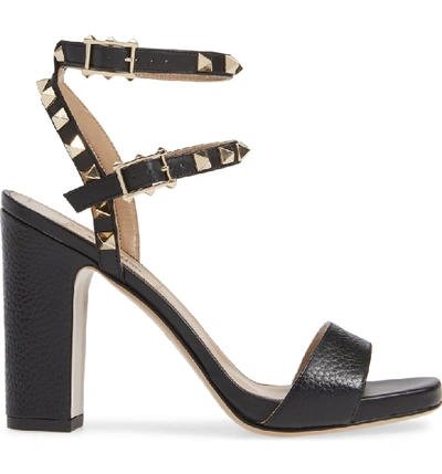 Shop Valentino Rockstud Ankle Strap Block Sandal In Black/ Black