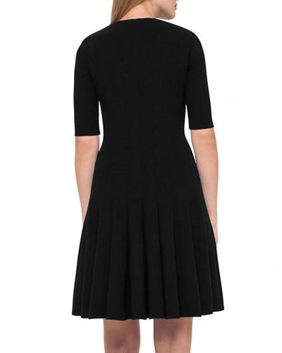 Akris Elbow-sleeve Zip-front Pleated A-line Wool Dress In Black