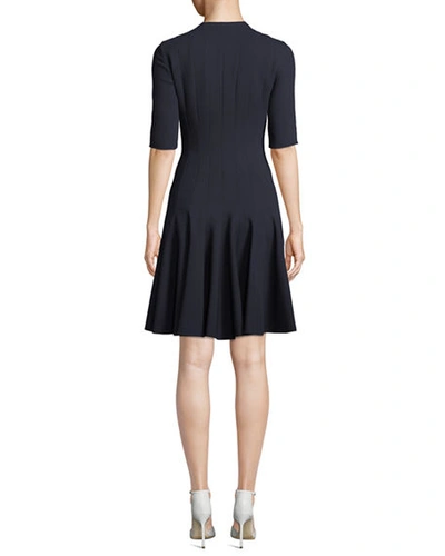 Shop Akris Elbow-sleeve Zip-front Dress In Navy