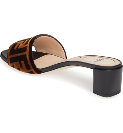 Shop Fendi Logo Slide Sandal In Black/ Brown