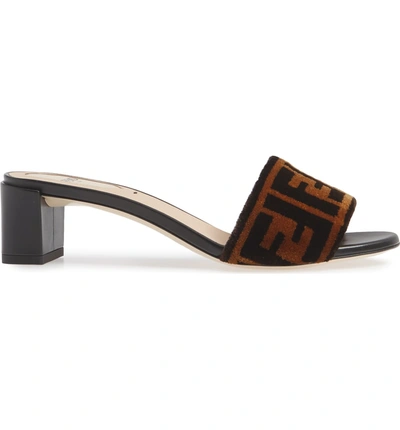 Shop Fendi Logo Slide Sandal In Black/ Brown