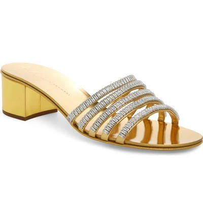 Shop Giuseppe Zanotti Crystal Embellished Slide Sandal In Gold