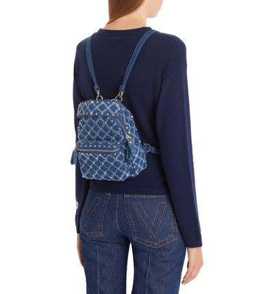 Shop Valentino Mini Rockstud Spike Denim Backpack