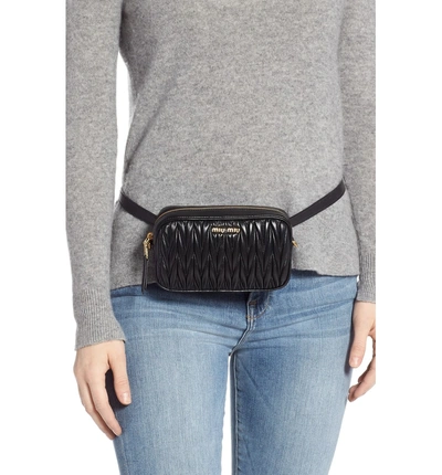 Shop Miu Miu Rider Matelasse Leather Belt Bag - Black In Nero