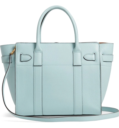 Shop Mulberry Small Zip Bayswater Classic Leather Tote In Light Antique Blue