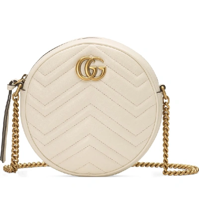 Shop Gucci Mini Gg Matelasse Round Leather Shoulder Bag In Mystic White