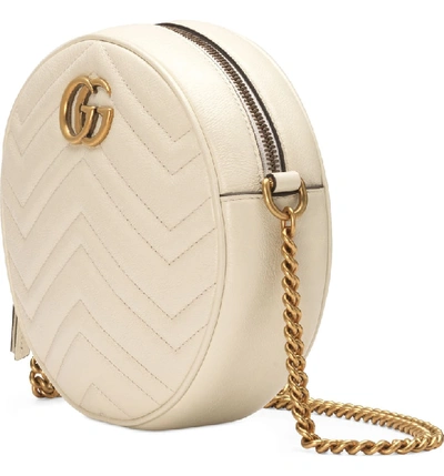 Shop Gucci Mini Gg Matelasse Round Leather Shoulder Bag In Mystic White
