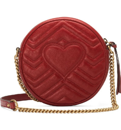 Shop Gucci Mini Gg Matelasse Round Leather Shoulder Bag In Romantic Cerise