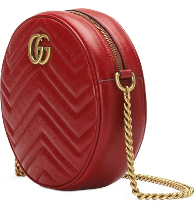 Shop Gucci Mini Gg Matelasse Round Leather Shoulder Bag In Romantic Cerise