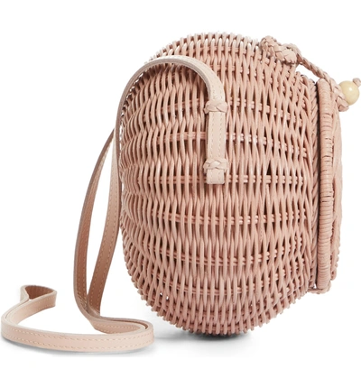 Shop Ulla Johnson Pomme Woven Rattan Shoulder Bag - Pink In Blush