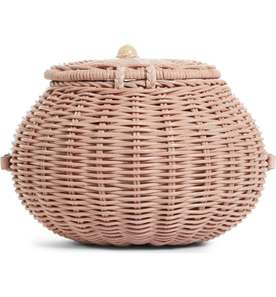 Shop Ulla Johnson Pomme Woven Rattan Shoulder Bag - Pink In Blush