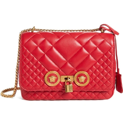 Versace Medium Icon Quilted Leather Shoulder Bag - Red In Rosso | ModeSens