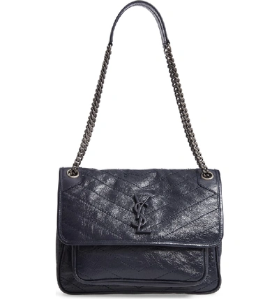 Shop Saint Laurent Medium Niki Leather Shoulder Bag In Dark Notte
