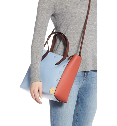 Shop Marni Colorblock East/west Leather Tote - Blue In Sky/ Tile/ Nougat