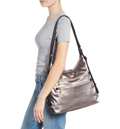 Shop Sondra Roberts Satin Convertible Hobo Backpack - Metallic In Silver