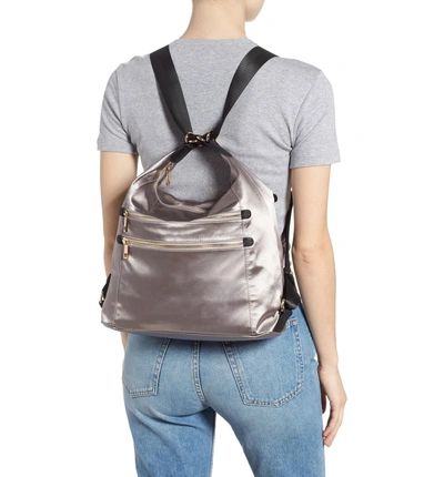 Shop Sondra Roberts Satin Convertible Hobo Backpack - Metallic In Silver