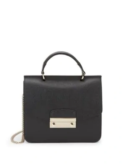 Shop Furla Leather Chain Messenger Bag In Onyx