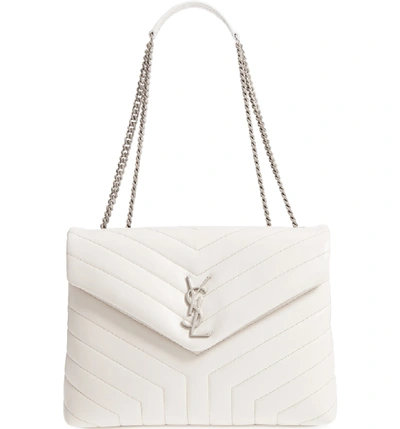 Shop Saint Laurent Medium Loulou Calfskin Leather Shoulder Bag - White In Icy White/ Icy White
