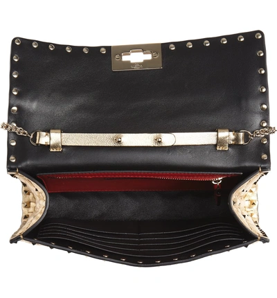Shop Valentino Rockstud Metallic Leather Shoulder Bag In Mekong/ Platinum